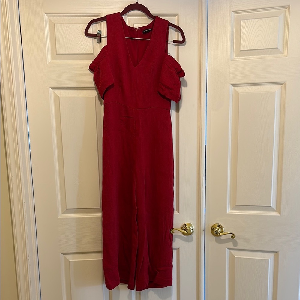 Elegant Red Jumpsuit with Ruffle Sleeves